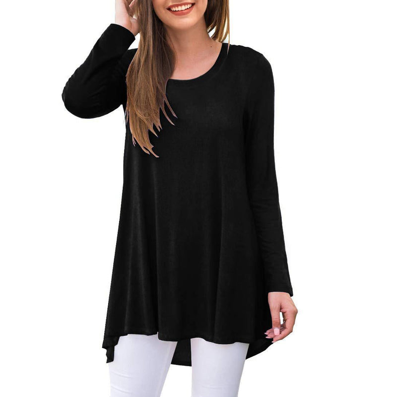 AWULIFFAN Women's Casual Round Neck Loose Tunic T Shirt Blouse Tops 01 Black Small