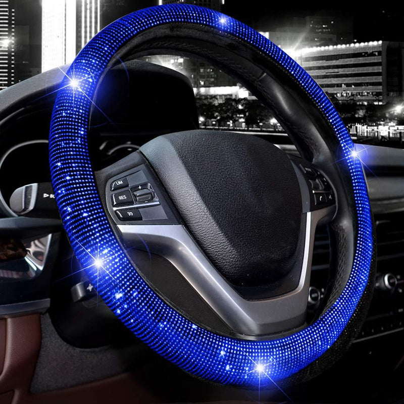 Valleycomfy Steering Wheel Cover for Women Men Bling Bling Crystal Diamond Sparkling Car SUV Wheel Protector Universal Fit 15 Inch (Black with Blue Diamond,Standard Size(14" 1/2-15" 1/4)) Black with Blue Diamond Standard Size(14"1/2-15"1/4)