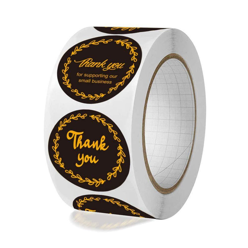 Thank You Stickers|4 Designs Seal Stickers|500Pcs 1 inch Round Thank You Labels Roll Thank You for Supporting My Small Business Labels, Custom Sticker for Bakeries, Crafters & Small Business Owners Black/Gold 1inch