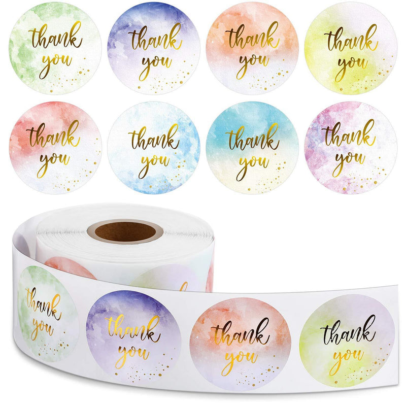 600 Pieces Gold and Watercolor Thank You Roll Stickers, Thank You Adhesive Stickers Business Thank You Roll Stickers Gold Foil Round Stickers for Baby Shower Wedding Bridal Supplies