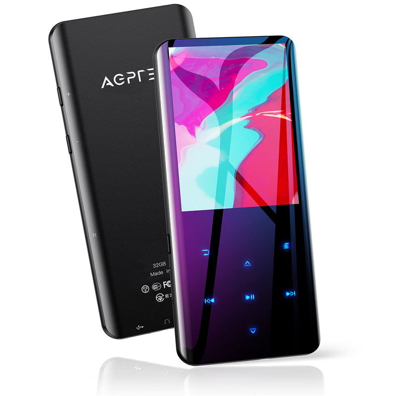 32GB MP3 Player with Bluetooth 5.0, AGPTEK 2.4" Curved Screen Portable Music Player with Speaker Lossless Sound with FM Radio, Voice Recorder, Supports up to 128GB, Black