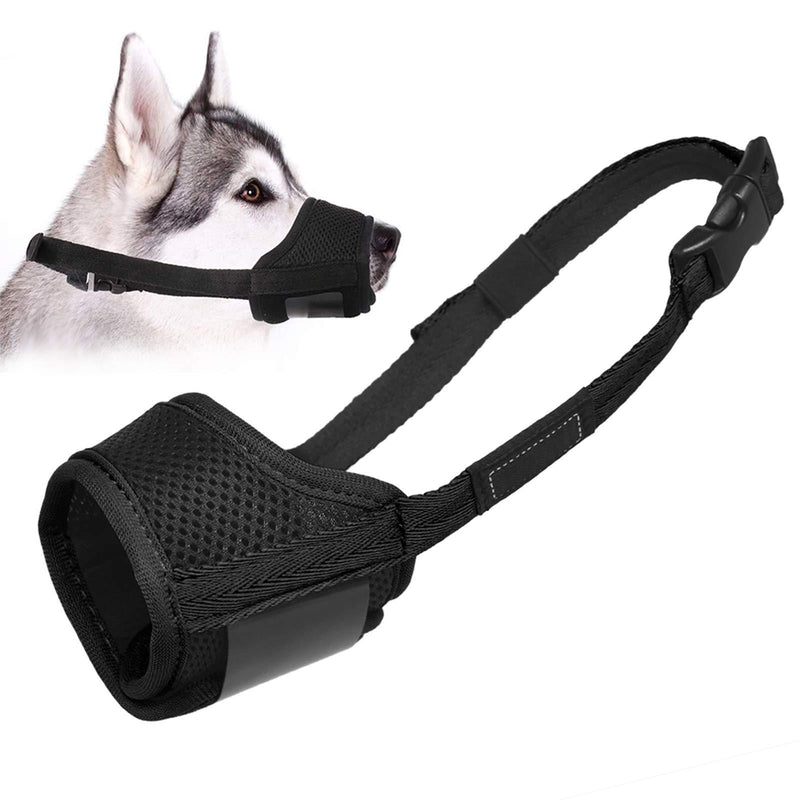 LUCKYPAW Dog Muzzle Anti Biting Barking and Chewing, with Comfortable Mesh Soft Fabric and Adjustable Strap, Suitable for Small, Medium and Large Dogs XS Black