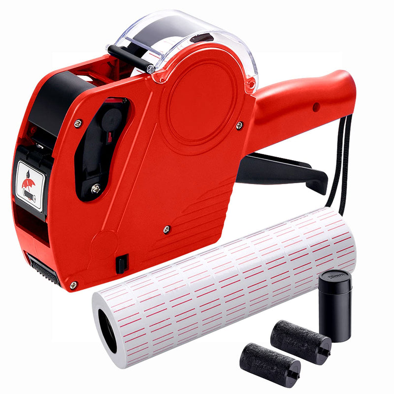 MX5500 Pricing Tag Gun with 5150 pcs White Label Gun Stickers & 3 Extra Inker Rollers, Pricing Label Gun, 8 Digits Retail Pricing Gun and Labels for Grocery Store, Food (Red) Red