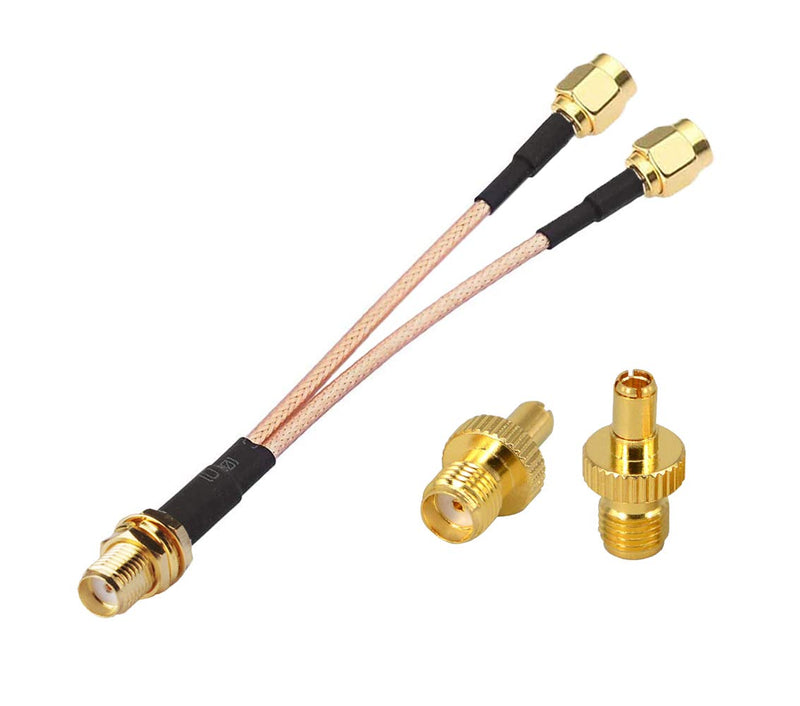 RedYutou SMA Female to Dual SMA Male Cable plitter Combiner SMA Connector 6-inch (15cm) +2pcs SMA Female to TS9 Male Adapter (not Applicable to TV) SMA F to Dual SMA M/TS9 Adapter