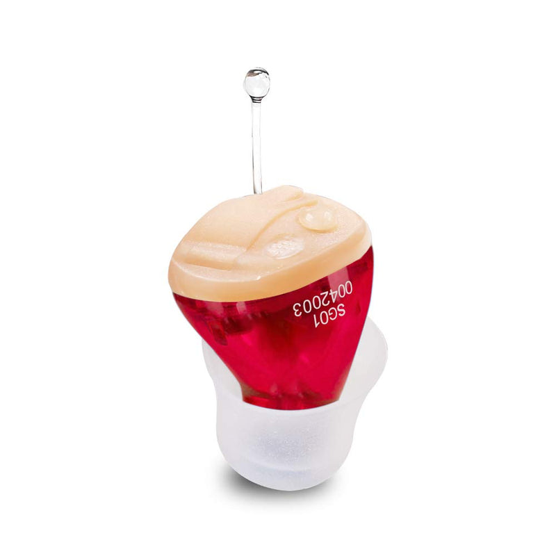 IncenSonic Hearing Amplifier with Digital Noise Reduction to Aid and Assist Hearing for Adults Hearing Enhancement ITC Style (Red, Right) Red