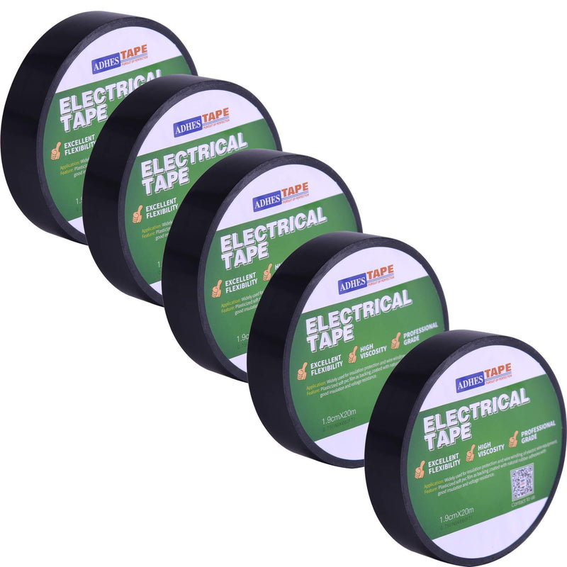 ADHES Electrical Tape Black Electric Tape Strong Adhesive Pass UL Certification 0.75inch by 65.6feet Pack of 5Rolls