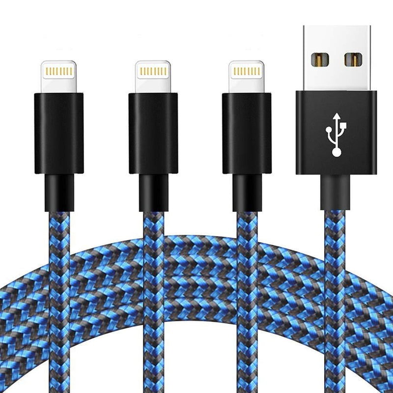 iPhone Charger [MFi Certified] 3Pack Charging Cable Nylon Braided USB Charger Cord Compatible with iPhone 12/11/XS/XR/X/8/8Plus/7/7Plus/6/6S Plus/SE/5/iPad (Blueblack) BlueBlack