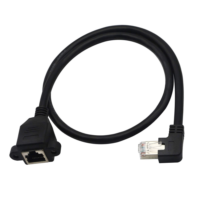 GINTOOYUN Panel Mount RJ45,RJ45 Male to Female 90 Degree Screw Panel Mount CAT6/5e/5 Shielded Network LAN Extender Cord Connector (Angled Right) Angled Right