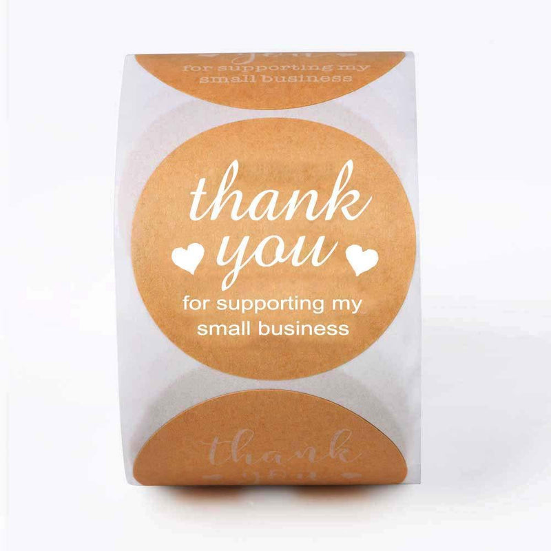 2 Inch Thank You Stickers (500 per Roll) - Natural Brown Kraft Stickers (Permanent Adhesive) for Store Owners, Crafts, Organizing, Jar and Canning Labels (Brown,White)