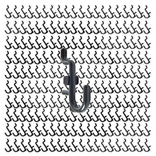 Jucoan 200 Pack Pegboard Hooks, 1/4 Inch J Peg Hooks KitÂ for Garage Tool Storage Organizer, Jewelry Hanging (Black)