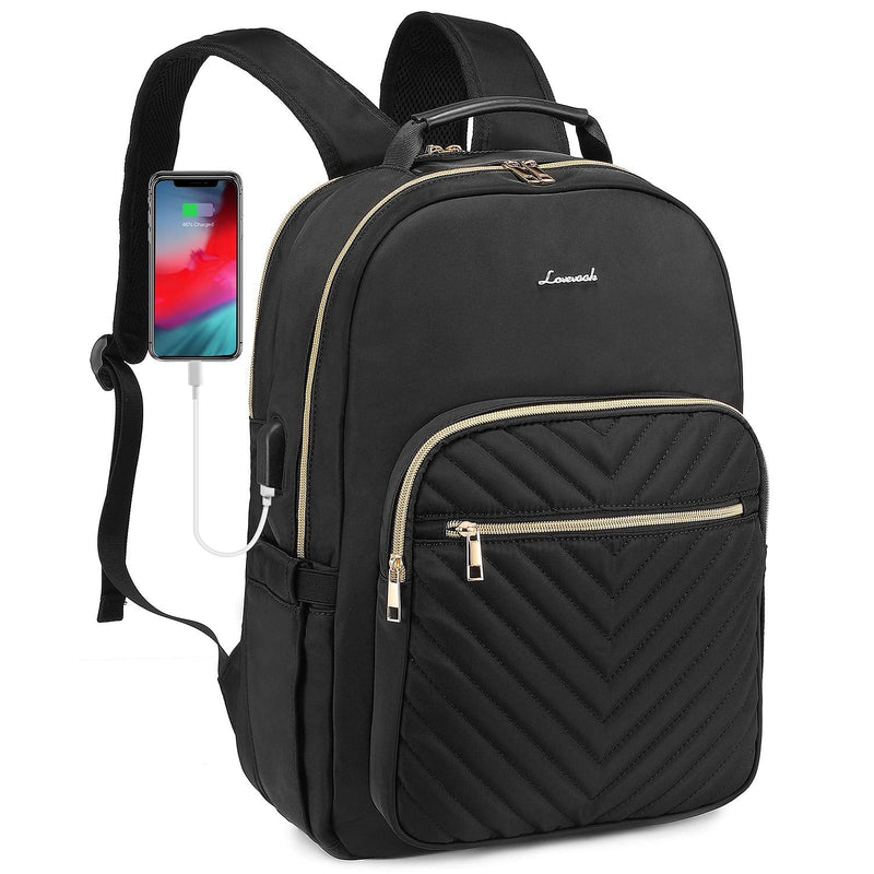 LOVEVOOK Quilted Laptop Backpack Stylish Laptop Bag for Women Work Computer Bags Bookbag Purse,15.6-Inch, Black 15.6-Inch
