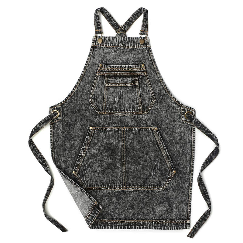 Jeanerlor - Denim Apron with Pockets for Hair Stylist Gardening Craftsmen Barista Women Hairdresser Jean Work Apron Cross Straps & Adjustable S to L ( Black ) Medium