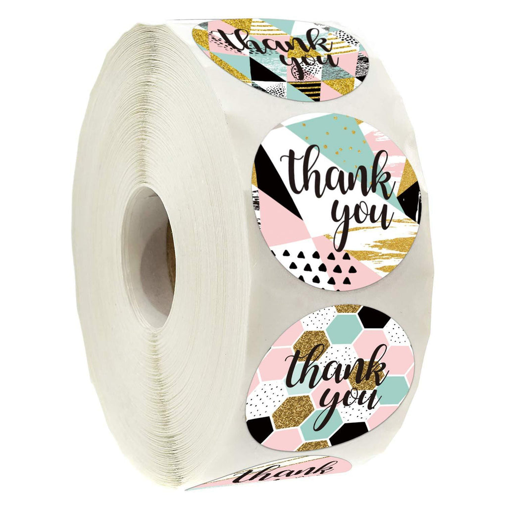 Geometric Modern Thank You Stickers, Thank You Stickers for Small Business, 6 Different Designs, 1.4 Inche, 500 Adhesive Labels Per Roll, Thank You Stickers for Wedding, Bridal Shower.