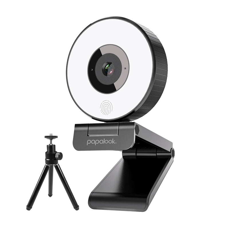 papalook PA552 Webcam Streaming with Ring Light and 2 Mics, Full HD 1080p and Tripod Included