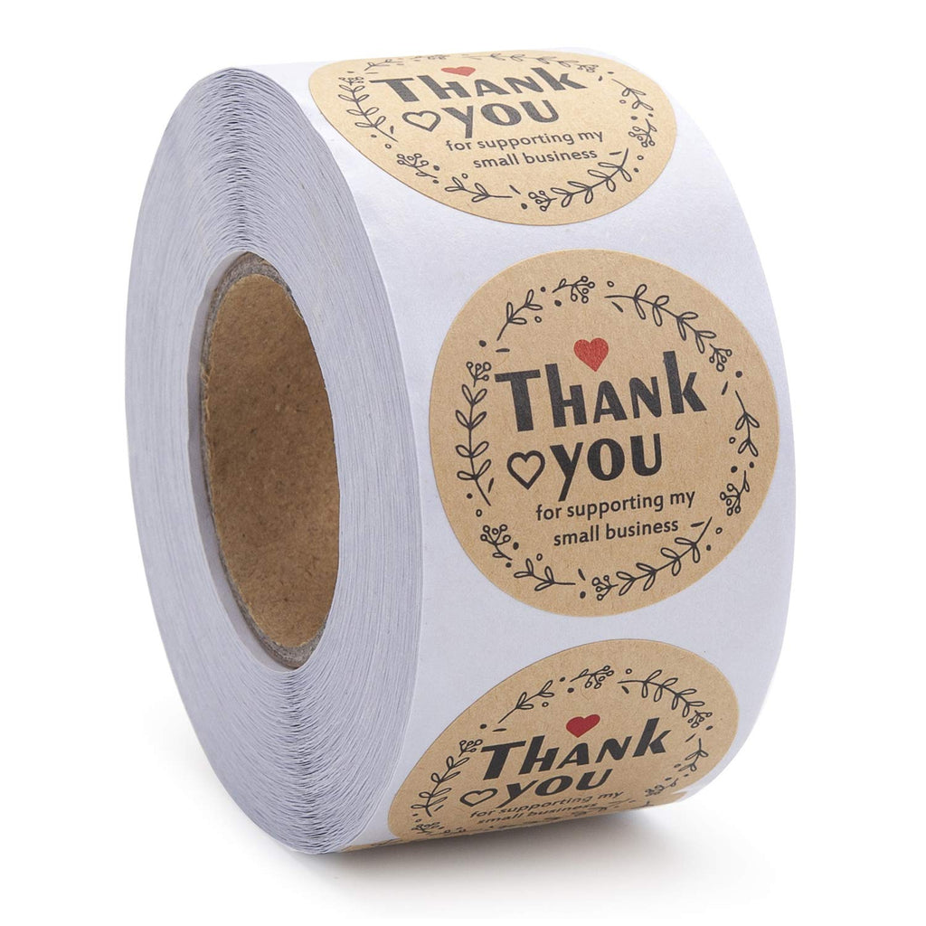 MAZYPO 1.5 inch Thank You Stickers for Supporting My Small Business Stickers, 500 Labels Per Roll Round Kraft Stickers, Retro Adhesive Label Stickers, Ideal for Bakery, Boutiques,Retailers Red Thank You