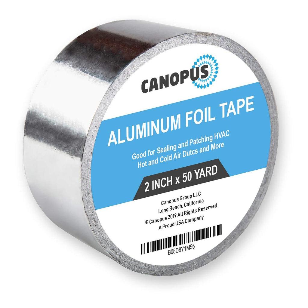 CANOPUS Aluminum Foil Tape, Heavy Duty, Heat Resistant Insulation Tape, Metallic Silver Duct Tape, Flue Tape, Perfect for Patching -Sealing Hot and Cold HVAC, Vent, Pipe - 2 inc x 50 yd (3.6 mil)