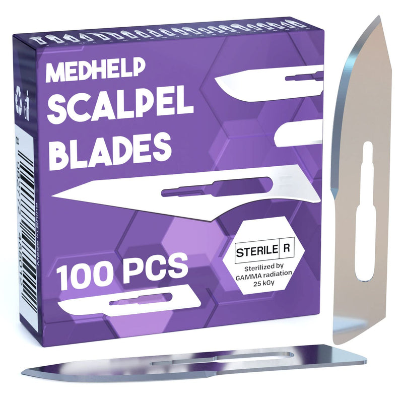 MedHelp Pack of 100 Disposable Scalpel Blades #10, Size 10 Surgical Blades, High Carbon Steel Dermaplane Blade Tool. Individually Wrapped #10 Scaple Blade, Sterile