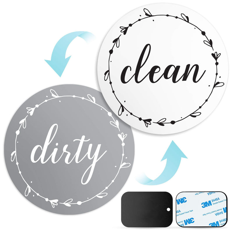 Dishwasher Magnet Clean Dirty Sign: Works on Stainless Steel Non Magnetic Dish Washers - 3.15" - Includes Magnetic Piece with Adhesive - Farmhouse Kitchen Accessories Decor, Apartment Necessities White