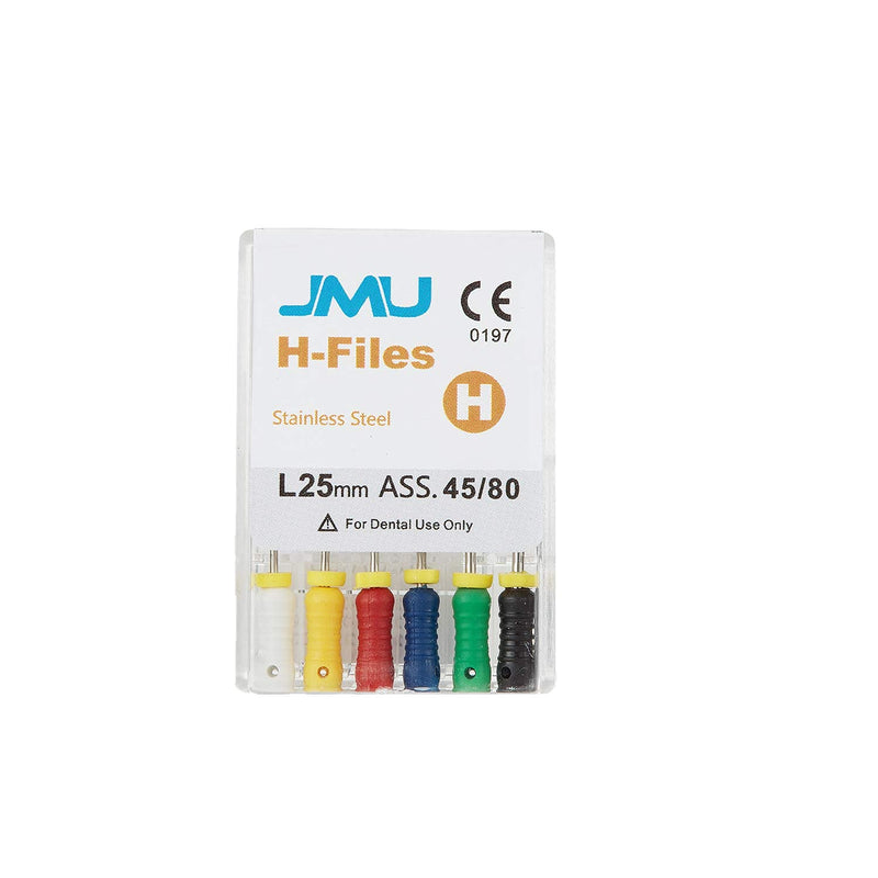 JMU Dental Endodontic Root Canal H-Files,Hand Use Stainless Steel H-Files 6pcs/Box 25mm 45#-80#