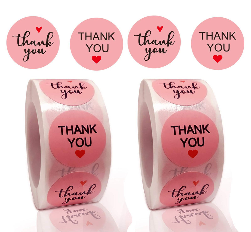 Thank You Stickers, 2 Pack Total 1000pcs 1 Inch Cute Stickers for My Orders Placed Shipping Boxes Small Business Supplies Gift Card Thank You Cool Stickers(Pink-Round, 1'')