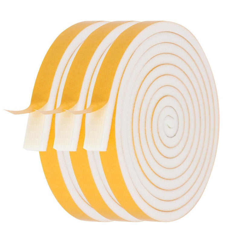 Foam Weatherstrip Tape 3 Rolls, 1/2 Inch Wide X 1/4 Inch Thick Total 20 Feet Long, Foam Strips with Adhesive High Density Foam Tape for Doors and Windows Insulation (6.5ft x 3 Rolls) 1/2" (W) x 1/4" (T) x 20' (L)