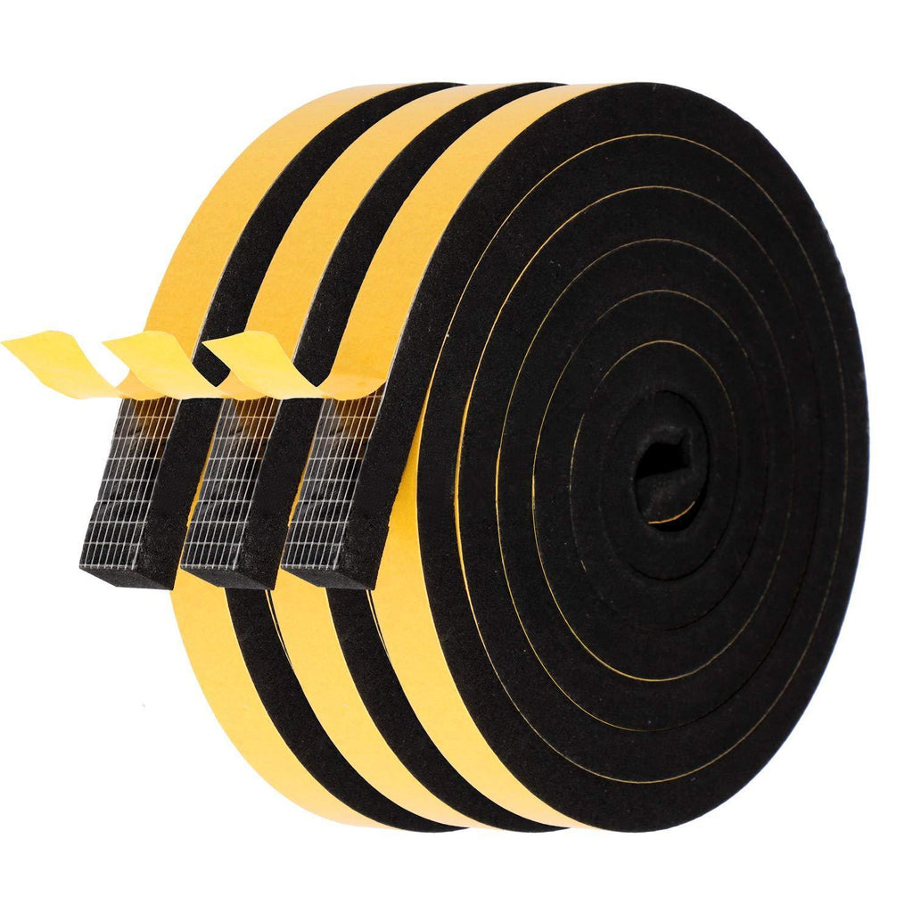 Foam Seal Strip-3 Rolls, 1/2 Inch Wide X 3/8 Inch Thick Total 20 Feet Long, Self Adhesive Weather Stripping for Doors Insulation Soundproofing Closed Cell EPDM Foam Tape Window Seal（6.5ft x 3 Rolls） 1/2" (W) x 3/8" (T) x 20' (L)