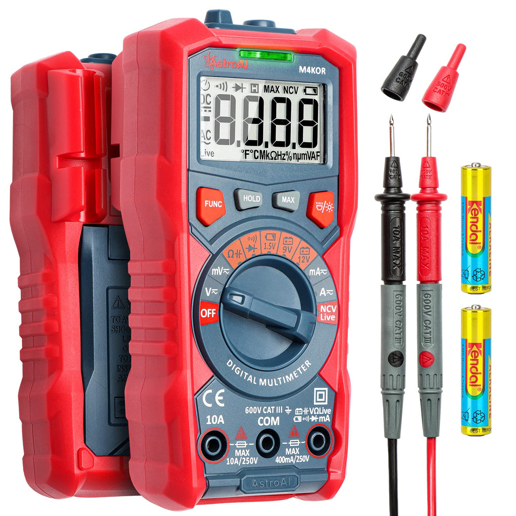 AstroAI Digital Multimeter, TRMS 4000 Counts Auto-Ranging Ohmmeter Voltmeter 1.5v/9v/12v Battery Voltage Tester Measure Voltage Current Resistance Diodes Continuity Capacitance with NCV Function