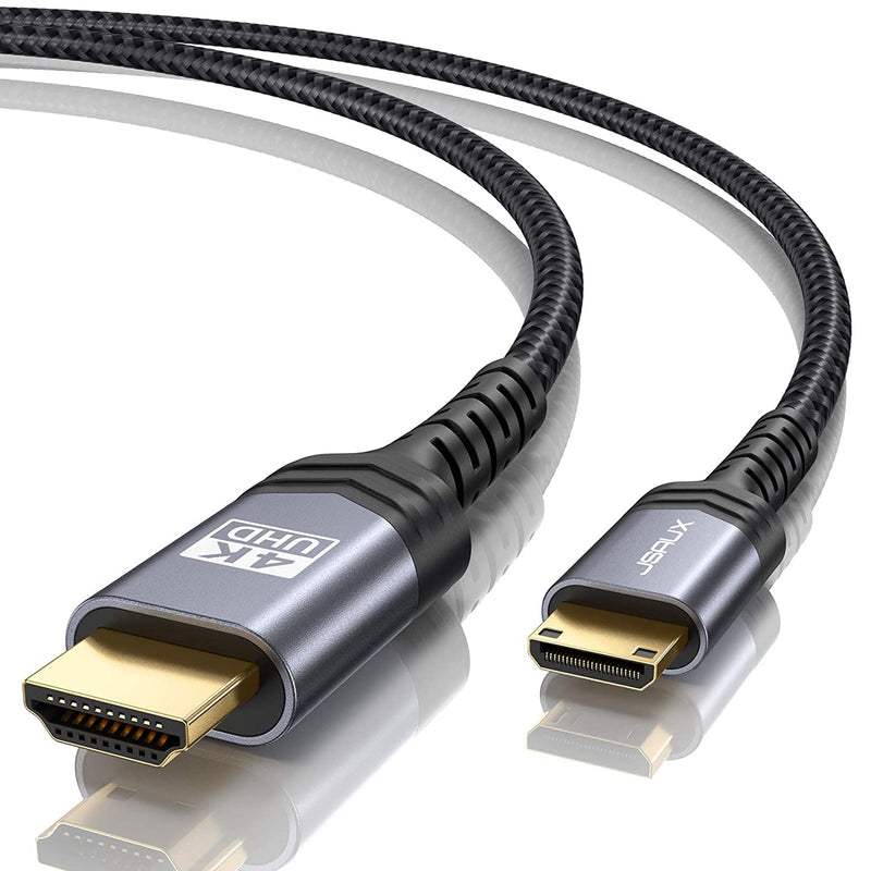 Mini HDMI to HDMI Cable 6FT, JSAUX [Aluminum Shell, Braided] High Speed 4K 60Hz HDMI 2.0 Cord, Compatible with Camera, Camcorder, Tablet and Graphics/Video Card, Laptop, Raspberry Pi Zero W -Grey Grey