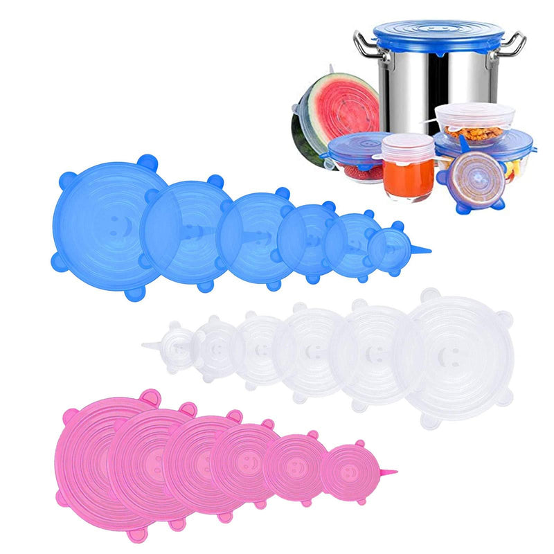 Silicone Stretch Lids, 18 Pack Reusable Silicone Lids, Silicone Bowl Covers, 6 Sizes Silicone Covers Apply to Food Container, for Freezer & Microwave