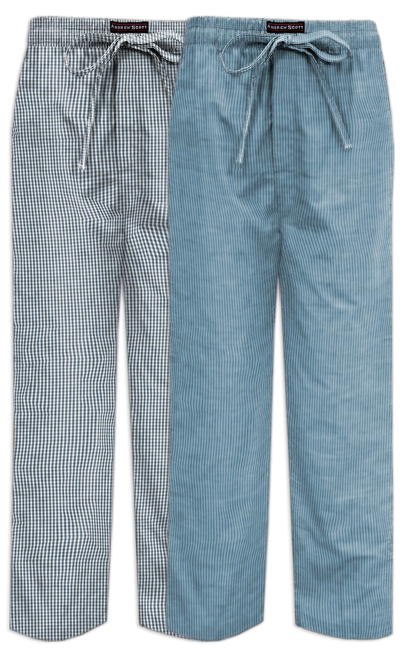 Andrew Scott Men's 2 Pack Super Soft Woven Pajama & Sleep Long Lounge PJ Pants 2 Pack- Blues Large