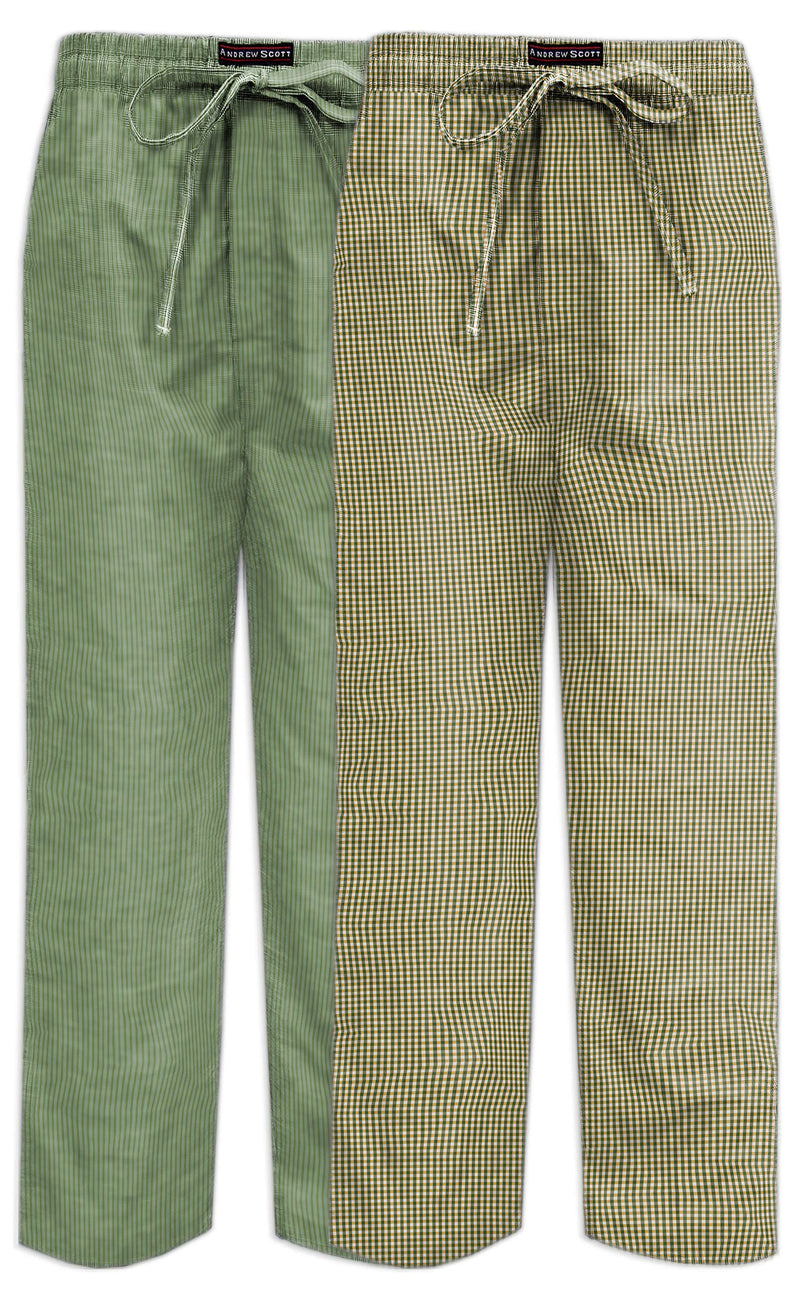 Andrew Scott Men's 2 Pack Super Soft Woven Pajama & Sleep Long Lounge PJ Pants 2 Pack- Olives Large
