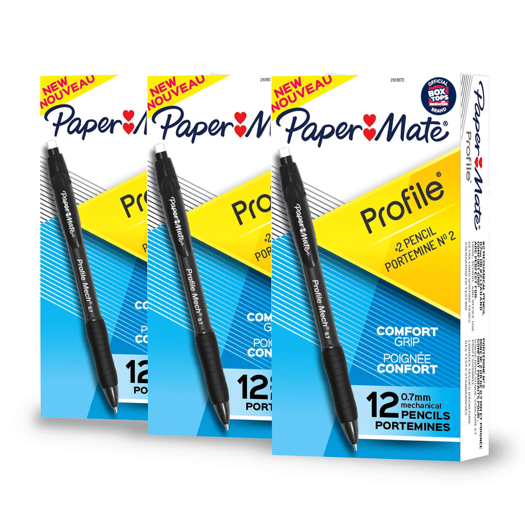 Paper Mate Profile Mech Mechanical Pencil Set, 0.7mm #2 Pencil Lead, Black Barrel, Great for Home, School, Office Use (36 Count) 36-Count