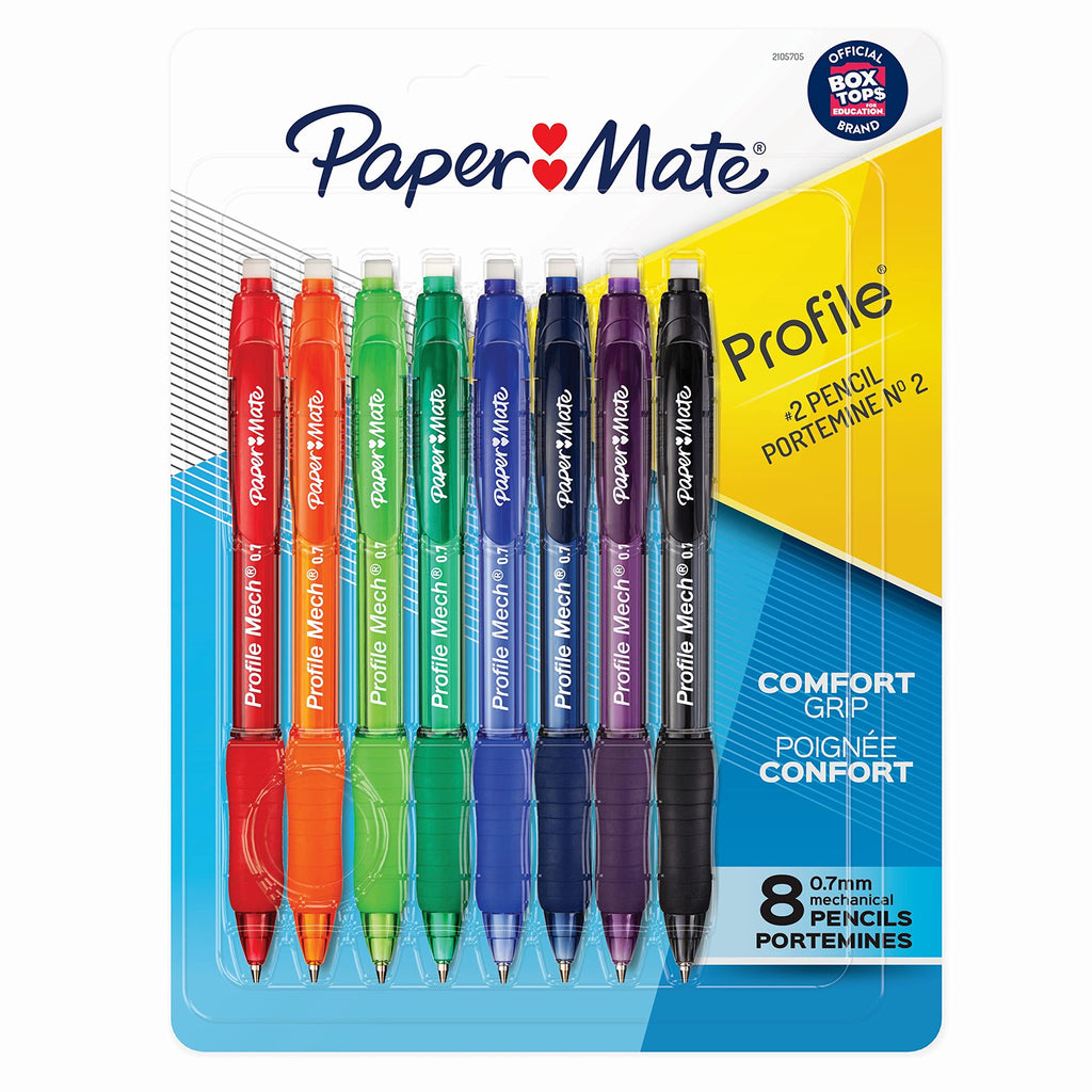 Paper Mate Profile Mech Mechanical Pencil Set, 0.7mm #2 Pencil Lead, Great for Home, School, Office Use, Assorted Barrel Colors (8 Count) 8-Count