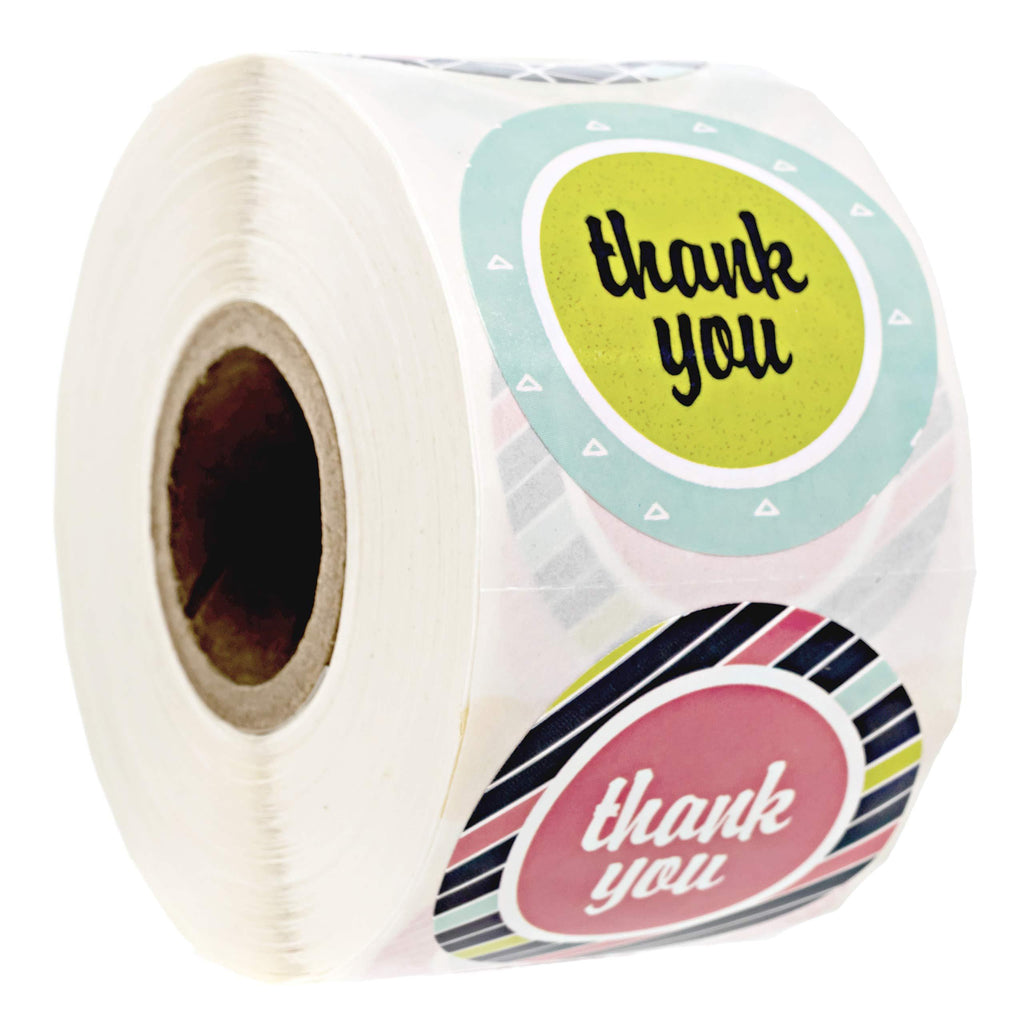 Retro Mod Thank You Labels / 500 1.5" Thank You Stickers/Pink Navy Aqua Thank You Labels