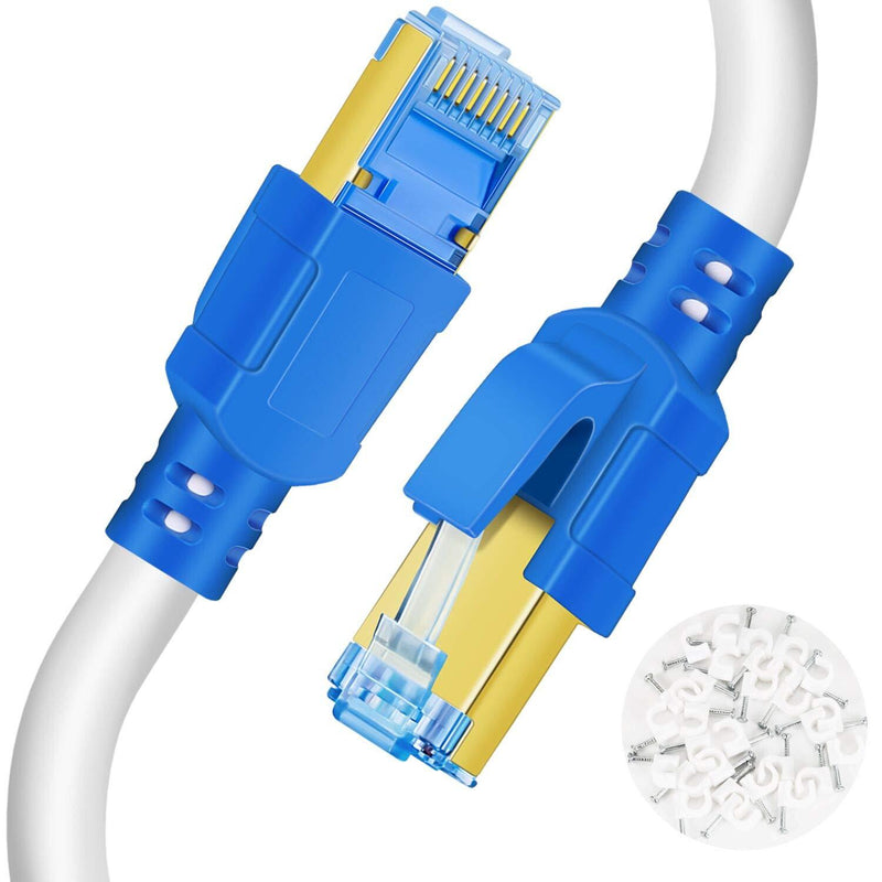 Cat 8 Ethernet Cable 10 ft, Heavy Duty 26AWG Shielded Internet Network LAN Cable Wire,Outdoor&Indoor,High Speed 2000MHz 40Gbps with RJ45 Connector Patch Cord for Gaming/PS4/Modem/Router - 10ft White Cat8-10ft