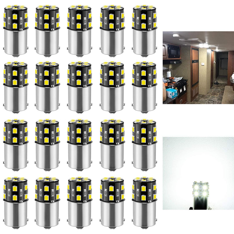 BRISHINE 20PCS 1141 1156 Interior LED Light Bulbs for RV, Super Bright 18-SMD 6000K Xenon White 1073 1003 7506 BA15S LED Bulbs Replacement for Camper Trailer Boat Indoor Lights(12V DC) Bright White