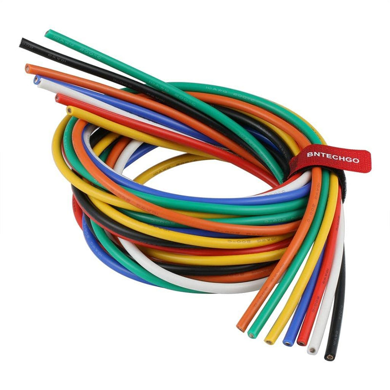 BNTECHGO 10 Gauge Silicone Wire Kit 7 Color Each 3 ft Flexible 10 AWG Stranded Tinned Copper Wire 10 AWG each color 3 ft 10 gauge silicone wire 7 colors