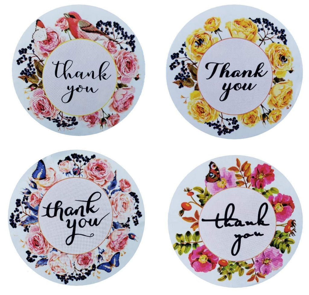 500-1.5" Business Thank You Labels Sticker - 4 Designs Adhesive Sealing Labels for Envelopes Baking Shopping Merchandise Bags Wedding Birthday Baby Shower Party Favor, 1 Roll