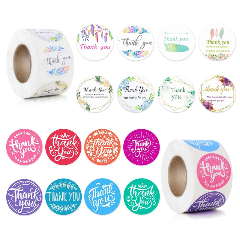 1.5 Inch Thank You Stickers Roll for Small Business, 16 Designs Thank You Labels for Bubble Packaging Mailers, Envelopes, Bakery Box, Wedding Favors Sealing (1000 Pcs)