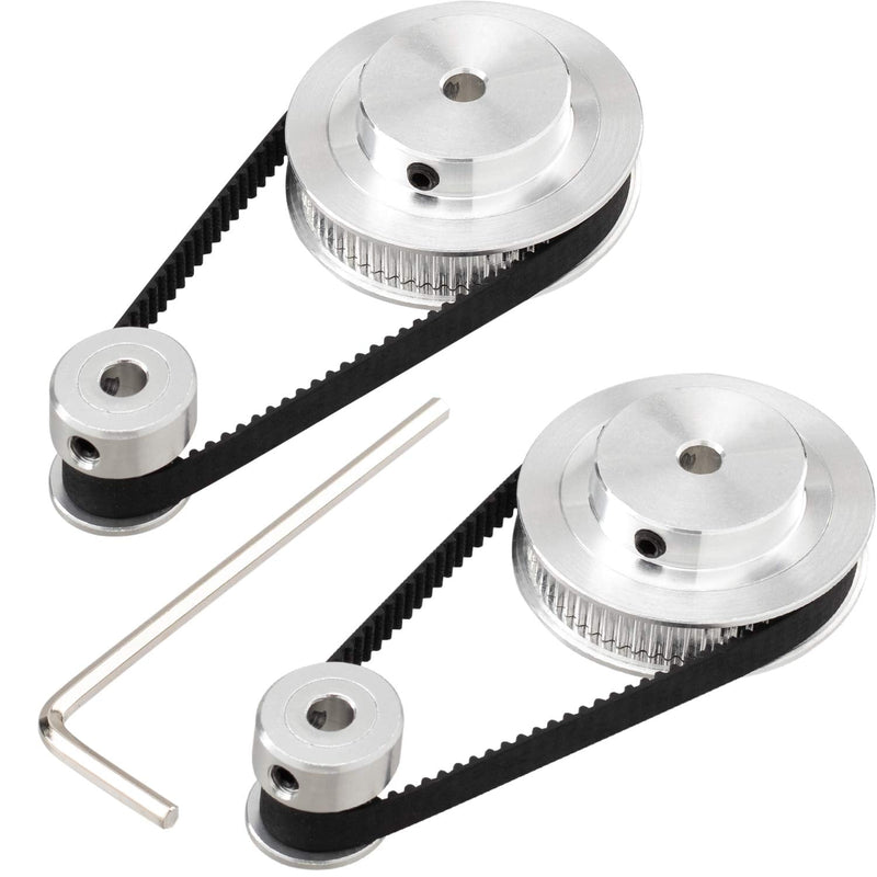 PAGOW 2 Kit GT2 Synchronous Wheel 20&60 Teeth 5mm Bore, Aluminum Timing Pulley with 2 pcs Length 200mm Width 6mm Belt (bore 5mm(2pcs a Set)) bore 5mm(2pcs a set)