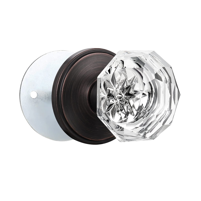 KNOBWELL 1 Pack Crystal Individual Dummy Door Knob, Single Sided Classic Rosette Faceted Crystal Door Knobs, Antique Oil Rubbed Bronze Finish Clear Glass Door Knobs