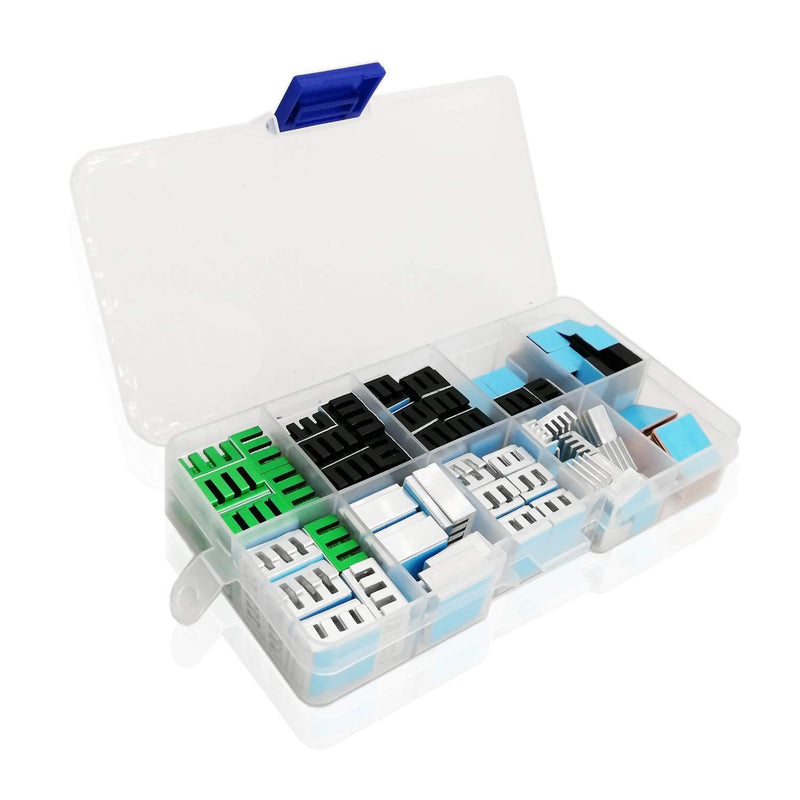 Easycargo 124pcs Heatsink Kit 9 Sizes Multicolor Aluminum + Copper + Thermal Conductive Adhesive Tape, Cooler Heat Sink Cooling VRM VRAM CPU GPU Small IC Laptop M.2 SSD NVMe Raspberry Pi 4 Heatsink Pre-Applied Thermal Tape