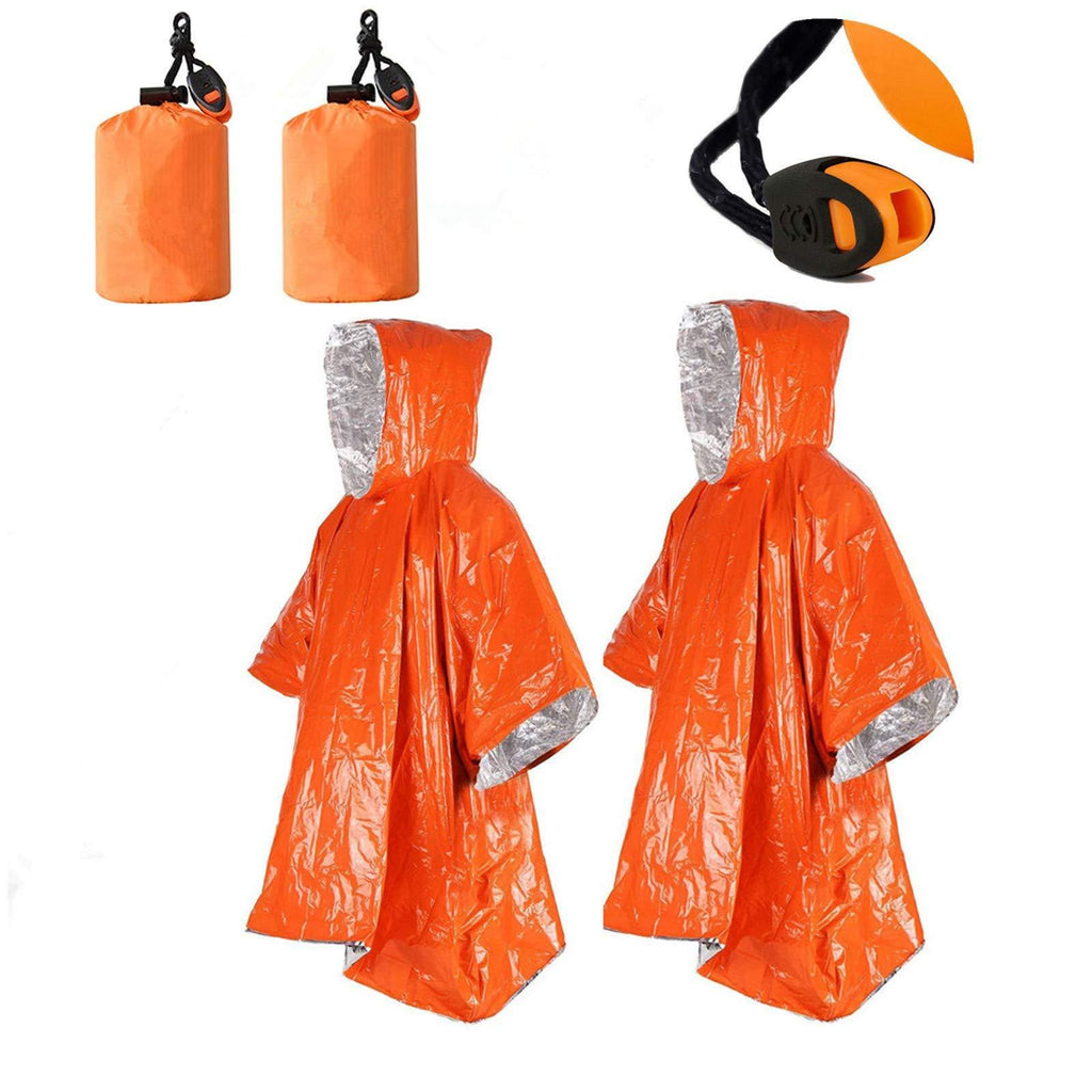 2pcs Emergency Blanket Poncho, 39.3 x 53inch Thermal Mylar Space Blanket Rain Ponchos Survival Gear and Equipment for Outdoor Activity Camping Hiking