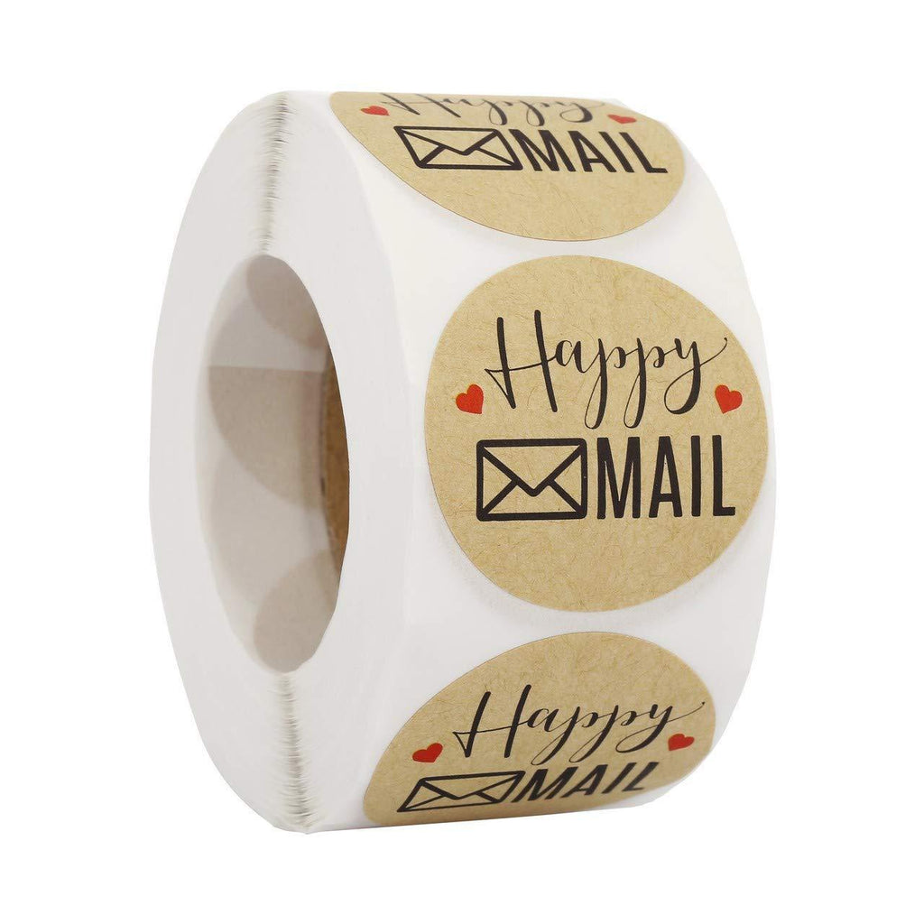 Yoption 1.5" Round Kraft Happy Mail Stickers, 500 Labels Per Roll (Red Heart) Red Heart