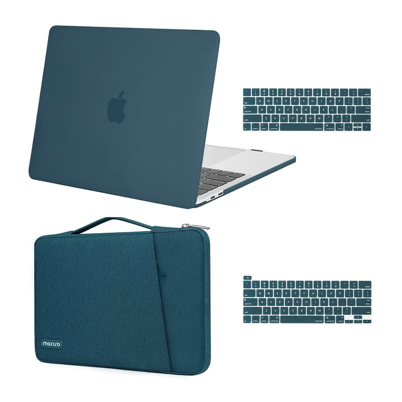 MOSISO Compatible with MacBook Pro 13 inch Case 2016-2020 Release A2338 M1 A2289 A2251 A2159 A1989 A1706 A1708, Plastic Hard Shell Case & 360 Protective Sleeve Bag & Keyboard Cover Skin, Deep Teal