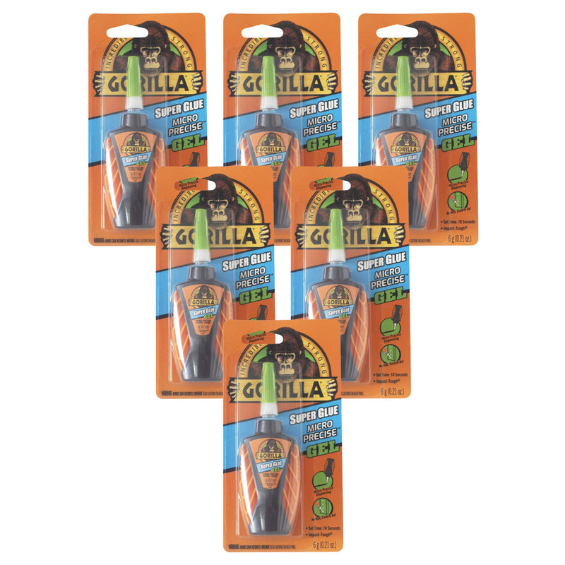 Gorilla Micro Precise Super Glue Gel, 6 Gram, Clear, (Pack of 6) 6 - Pack