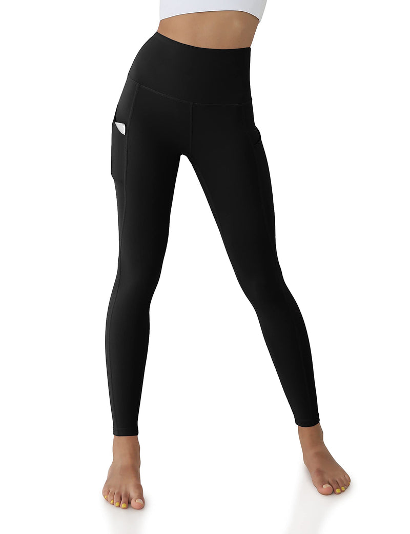 ODODOS Women's High Waisted Yoga Leggings with Pockets,Tummy Control Non See Through Workout Athletic Running Yoga Pants X-Small Black