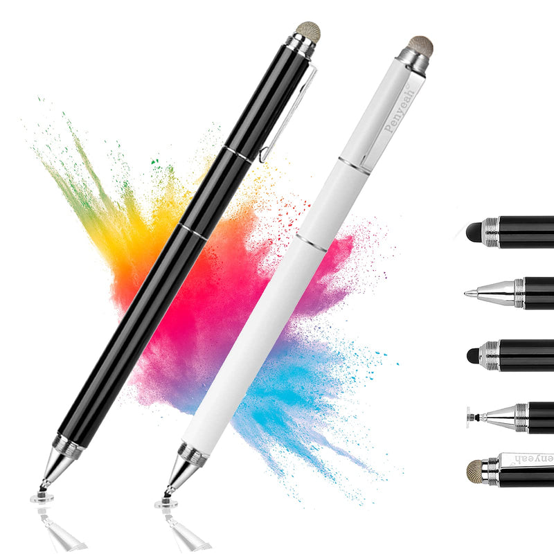 Penyeah Capacitive Stylus Pen with Ballpoint Pen Writing,[4-in-1] Multifunction Stylus pens for Touch Screens,Stylus for Ipad,Apple,iPhone,Ipad pro,Mini,Laptops with 4 Replacement Tips -(Black&White)