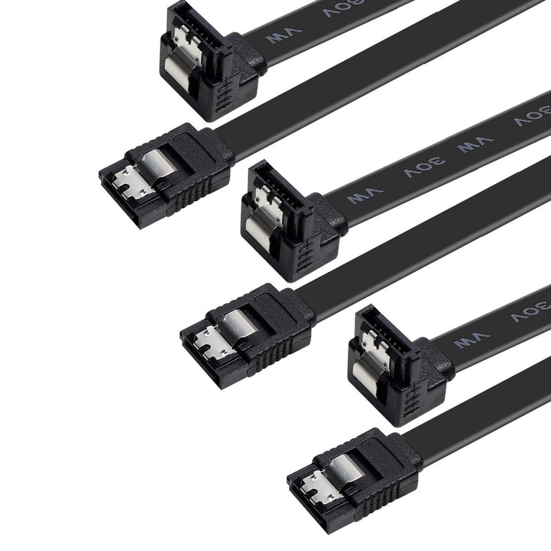 BENFEI SATA Cable III, 3 Pack SATA Cable III 6Gbps 90 Degree Right Angle with Locking Latch 18 Inch for SATA HDD, SSD, CD Driver, CD Writer - Black 180-90 degree