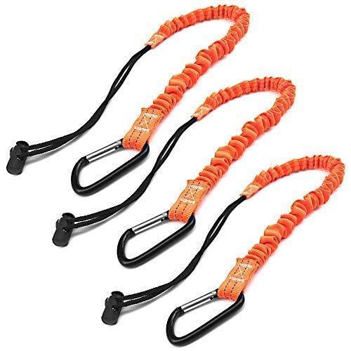 Tool Lanyard, Quick Release Shock Absorbing Safety Tool Leash Retractable Bungee Cord with Carabiner Clip and Adjustable Loop End, 15 Ib Working Limit Fall Protection Equipment 3 35 Inch（long）